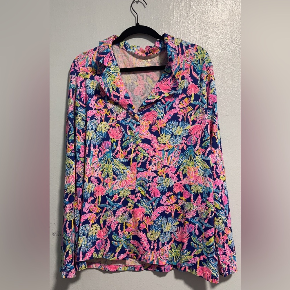 Lilly Pulitzer PJ Button Up Top Seen and Herd Knit Oyster Bay Size XXL - Picture 3 of 4